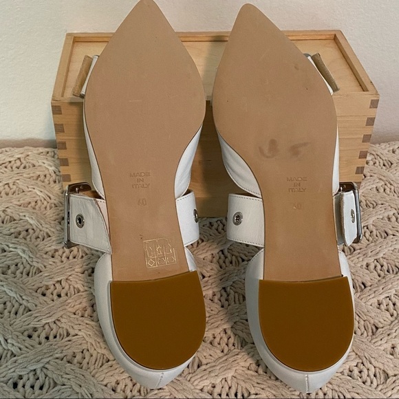 MADELEINE White Leather Pointy Toe Flats w/ Silver Hardware, Made in Italy - Picture 14 of 14